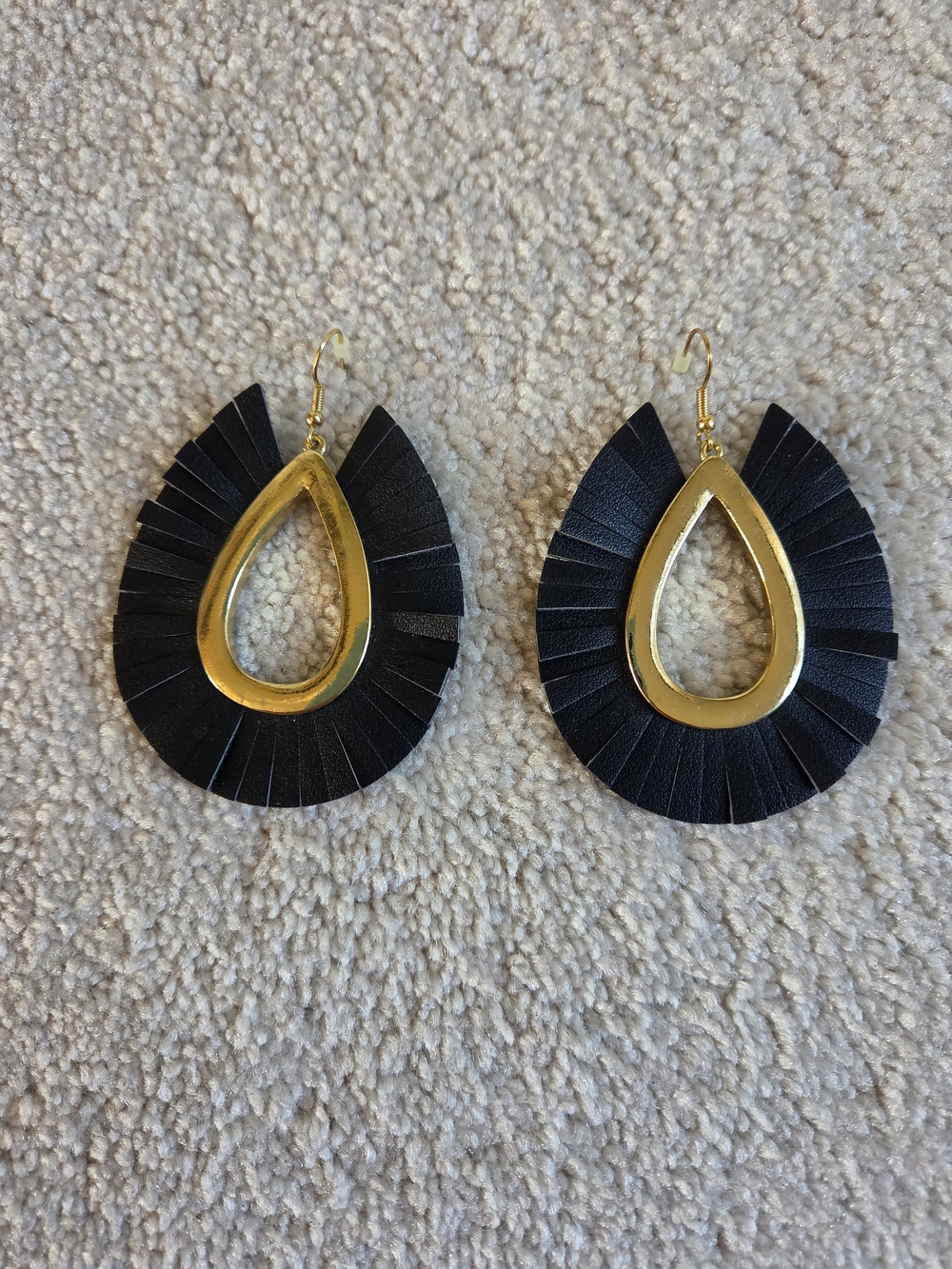 Parklane Gold Teardrop Fringe Earrings in Black - Picture 2 of 5